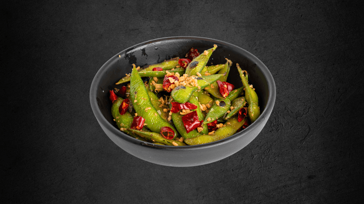 Chili Garlic EdamameSautéed edamame, dried chiles and crunch